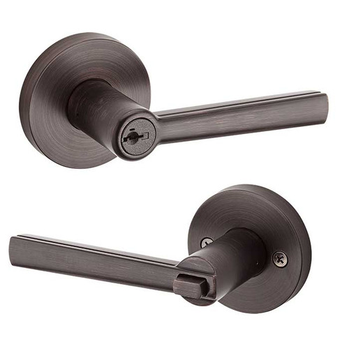 Kwikset Montreal Keyed Entry Lever Smartkey With Round Rose, 6-Way Adjustable Latch And Round Corner Strike, Venetian Bronze