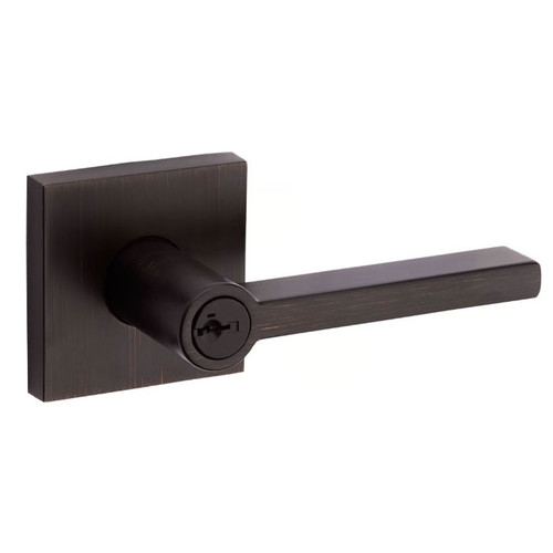 Kwikset Halifax Keyed Entry Lever Smartkey With Square Rose, 6-Way Adjustable Latch And Round Corner Strike, Venetian Bronze