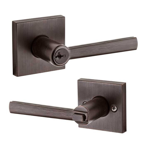 Kwikset Montreal Keyed Entry Lever Smartkey With Square Rose, 6-Way Adjustable Latch And Round Corner Strike, Venetian Bronze