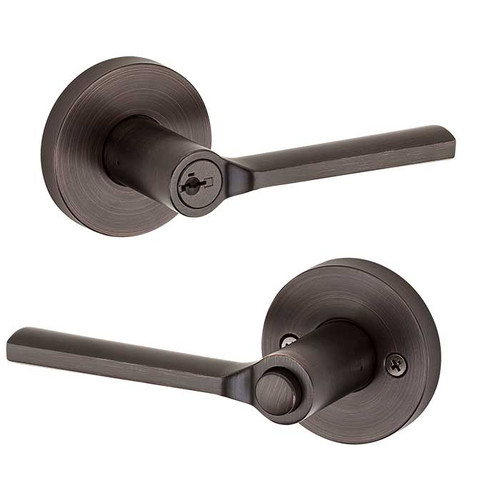 Kwikset Lisbon Keyed Entry Lever Smartkey With Round Rose, 6-Way Adjustable Latch And Round Corner Strike, Venetian Bronze