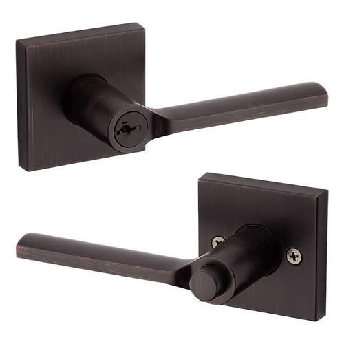 Kwikset Lisbon Keyed Entry Lever Smartkey With Square Rose, 6-Way Adjustable Latch And Round Corner Strike, Venetian Bronze