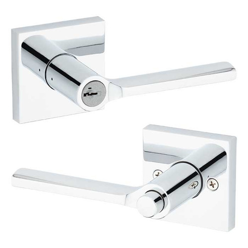 Kwikset Lisbon Keyed Entry Lever Smartkey With Square Rose, 6-Way Adjustable Latch And Round Corner Strike, Bright Polished Chrome
