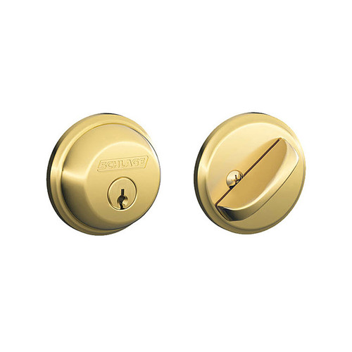 Schlage Residential B60 Deadbolt Single Cylinder, Dual Option Latch, Adjustable Backset, 1-1/8" X 2-3/4" Round Corner Strike, Bright Polished Brass