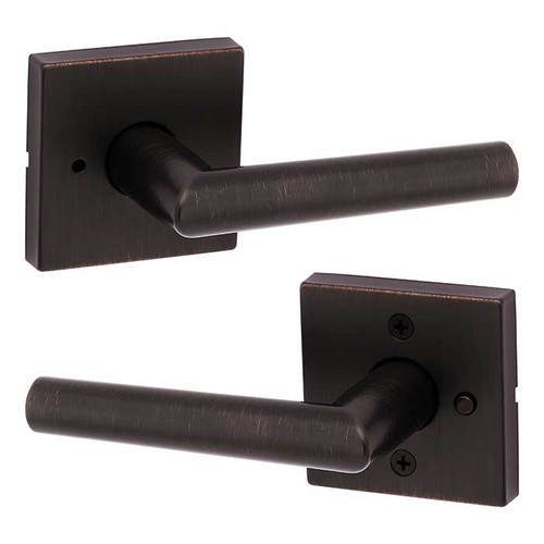 Kwikset Milan Privacy Lever, Square Rose With 6-Way Adjustable Latch And Round Corner Strike, Venetian Bronze