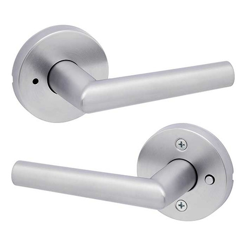 Kwikset Milan Privacy Lever, Round Rose With 6-Way Adjustable Latch And Round Corner Strike, Satin Chrome