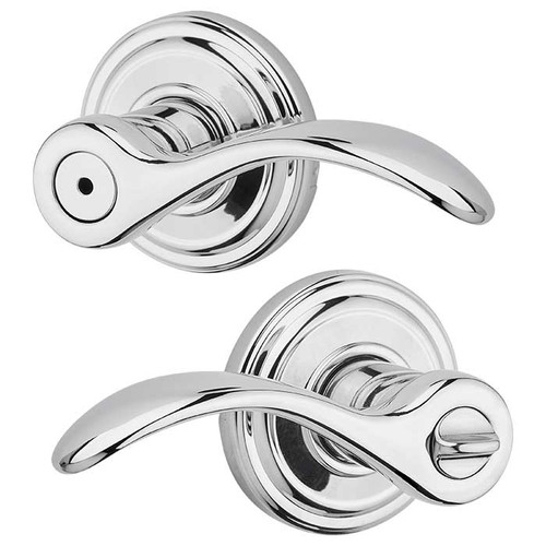 Kwikset Pembroke Privacy Lever With 6-Way Adjustable Latch And Round Corner Strike, Bright Polished Chrome
