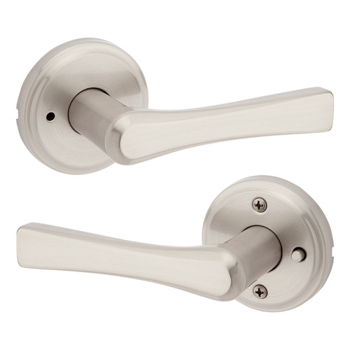 Kwikset Katella Privacy Lever With 6-Way Adjustable Latch And Round Corner Strike, Satin Nickel