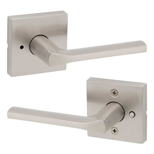 Kwikset Lisbon Privacy Lever,Square Rose With 6-Way Adjustable Latch And Round Corner Strike, Satin Nickel