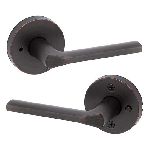 Kwikset Lisbon Privacy Lever, Round Rose With 6-Way Adjustable Latch And Round Corner Strike, Venetian Bronze