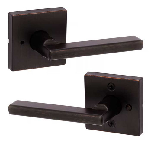 Kwikset Halifax Privacy Lever, Square Rose With 6-Way Adjustable Latch And Round Corner Strike, Venetian Bronze