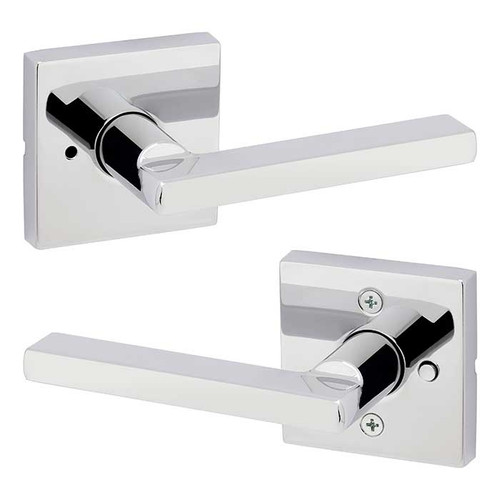 Kwikset Halifax Privacy Lever, Square Rose With 6-Way Adjustable Latch And Round Corner Strike, Bright Polished Chrome