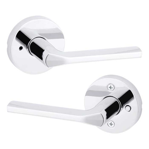 Kwikset Lisbon Privacy Lever, Round Rose With 6-Way Adjustable Latch And Round Corner Strike, Bright Polished Chrome