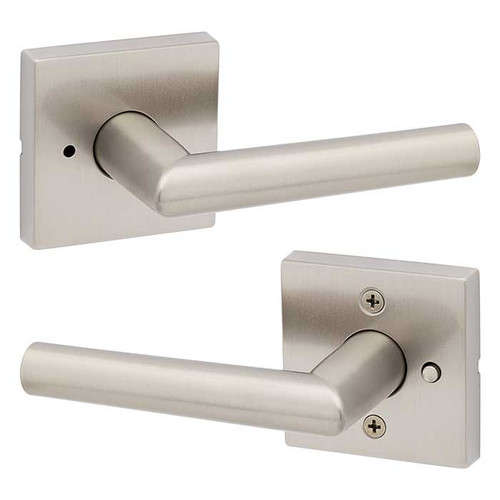 Kwikset Milan Privacy Lever,Square Rose With 6-Way Adjustable Latch And Round Corner Strike, Satin Nickel