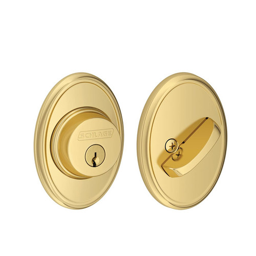 Schlage Residential B60 Deadbolt With Wakefield Trim Single Cylinder, Dual Option Latch, Adjustable Backset, 1-1/8" X 2-3/4" Round Corner Strike, Decorative, Bright Polished Brass