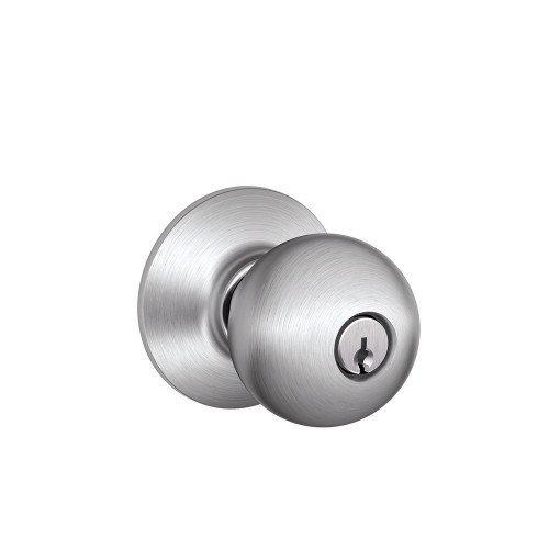 Schlage Residential F51A Orbit Keyed Entry Knob Lock, Light Commercial In Vis Pack, Satin Chrome