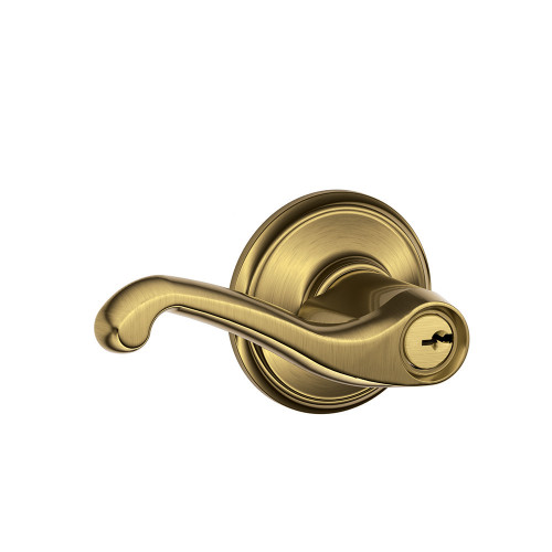 Schlage Residential F51A Flair Keyed Entry Lever Lock Function, Antique, Satin Brass Blackened