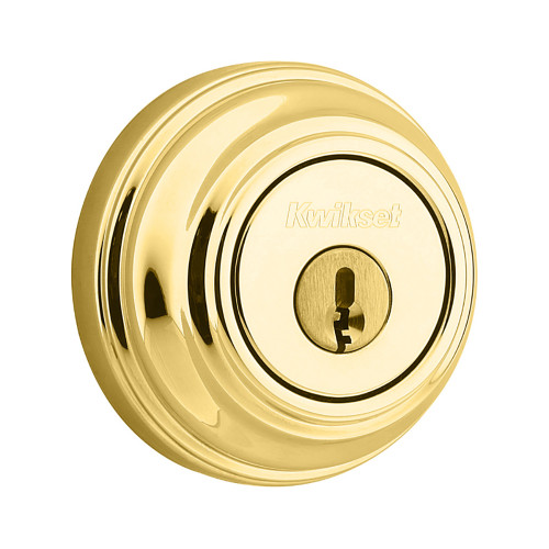 Kwikset 980 Single Cylinder Deadbolt Smartkey With Round Corner Adjustable Latch And Round Corner Strike, Lifetime Polished Brass