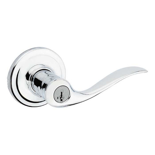 Kwikset Tustin Keyed Entry Lever Smartkey With 6-Way Adjustable Latch And Round Corner Strike, Bright Polished Chrome