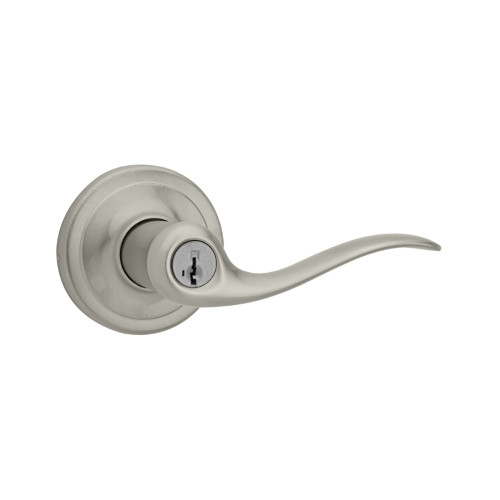 Kwikset Tustin Keyed Entry Lever Smartkey With 6-Way Adjustable Latch And Round Corner Strike, Satin Nickel