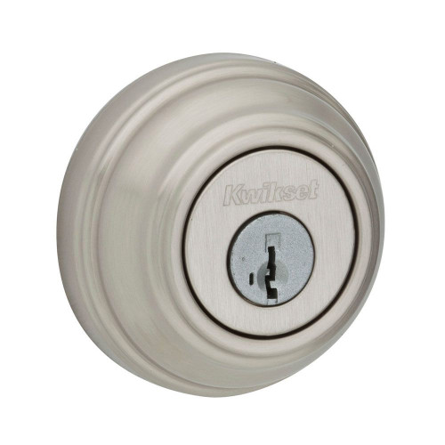 Kwikset 980 Single Cylinder Deadbolt X Thumbturn, Round Rose, Smartkey, 6-Way Adjustable Latch, Round And Square Corner Strikes, Keyed Alike, Satin Nickel