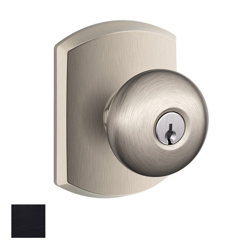 Schlage Residential F51A Plymouth Keyed Entry Knob Lock With Greenwich Trim Function, Decorative, Matte Black