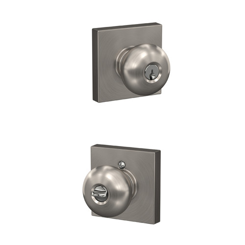 Schlage Residential F51A Plymouth Keyed Entry Knob Lock With Collins Trim Function, Decorative, Satin Nickel