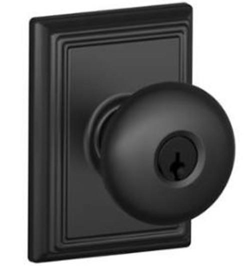 Schlage Residential F51A Plymouth Keyed Entry Knob Lock With Addison Trim Function, Decorative, Matte Black