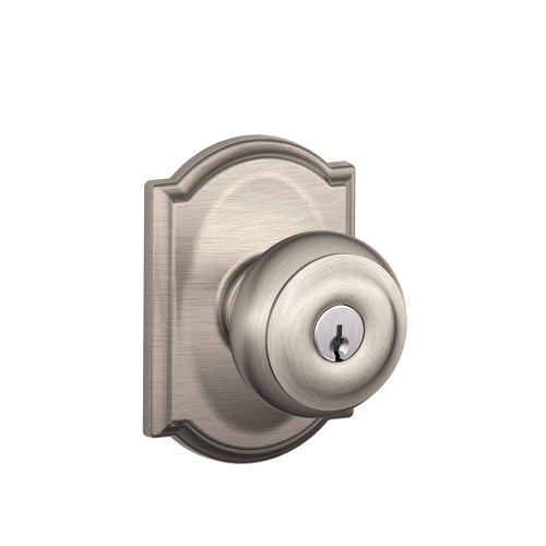 Schlage Residential F51A Georgian Keyed Entry Knob Lock With Camelot Trim Function, Decorative, Satin Nickel