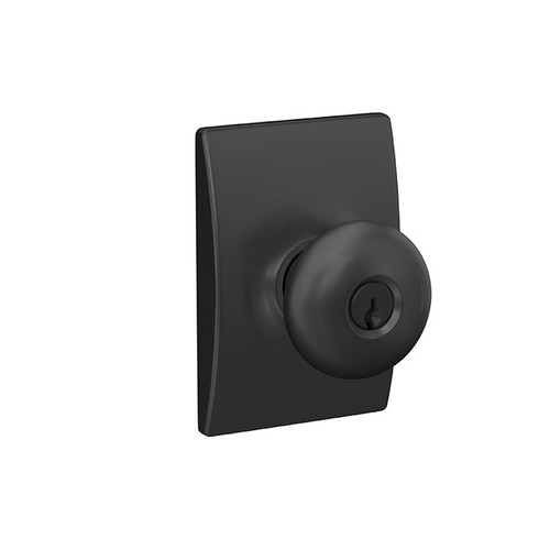 Schlage Residential F51A Plymouth Keyed Entry Knob Lock With Century Trim Function, Decorative, Matte Black