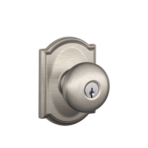 Schlage Residential F51A Plymouth Keyed Entry Knob Lock With Camelot Trim Function, Decorative, Satin Nickel