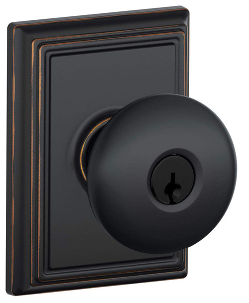 Schlage Residential F51A Plymouth Keyed Entry Knob Lock With Addison Trim Function, Decorative, Aged Bronze