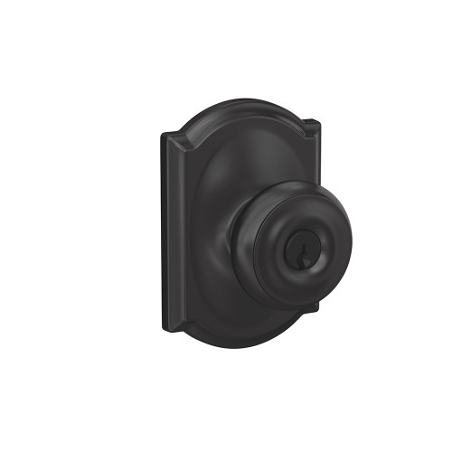 Schlage Residential F51A Georgian Keyed Entry Knob Lock With Camelot Trim Function, Decorative, Matte Black