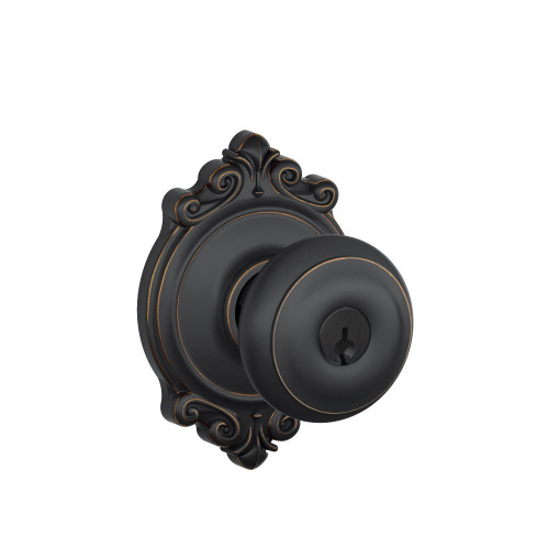 Schlage Residential F51A Georgian Keyed Entry Knob Lock With Brookshire Trim Function, Decorative, Aged Bronze