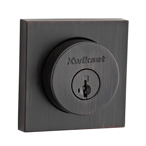 Kwikset Halifax Double Cylinder Deadbolt, Square Rose, Smartkey, 6-Way Adjustable Latch, Round And Square Corner Strikes, Keyed Alike, Venetian Bronze