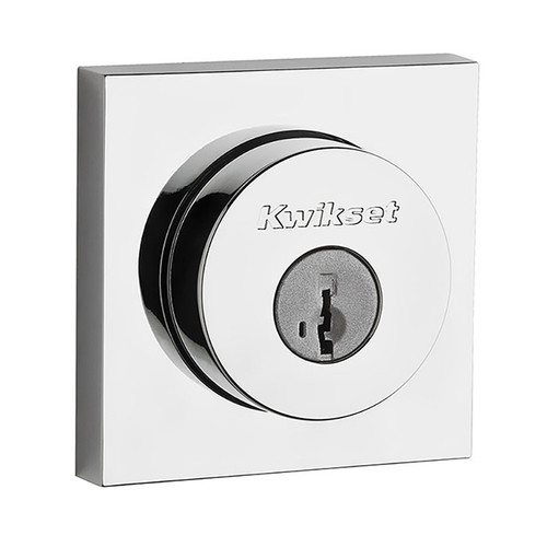 Kwikset Halifax Double Cylinder Deadbolt, Square Rose, Smartkey, 6-Way Adjustable Latch, Round And Square Corner Strikes, Keyed Alike, Bright Polished Chrome
