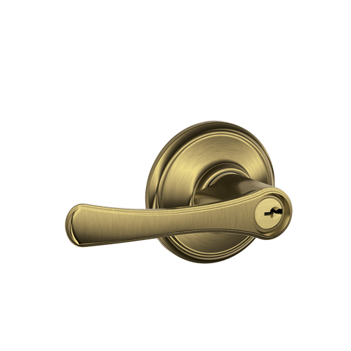 Schlage Residential F51A Avila Keyed Entry Lever Lock Function, Antique, Satin Brass Blackened