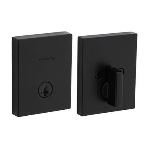 Kwikset San Clemente Single Cylinder Deadbolt Rectangular Rose Smartkey With 6-Way Adjustable Latch And Round Corner Strike, Matte Black