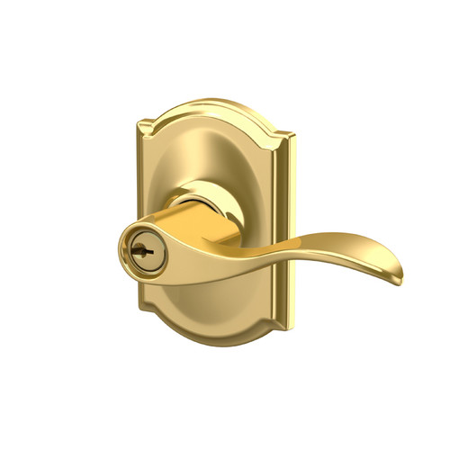 Schlage Residential F51A Accent Keyed Entry Lever Lock With Camelot Trim Function, Decorative, Bright Polished Brass