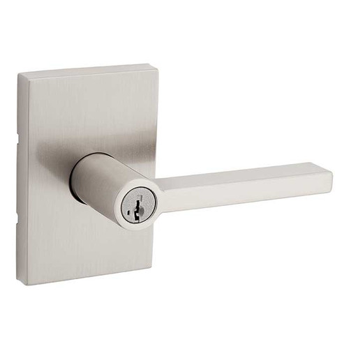 Kwikset Halifax Keyed Entry Lever Smartkey, San Clemente Rectangular Rose With 6-Way Adjustable Latch And Round Corner Strike, Satin Nickel