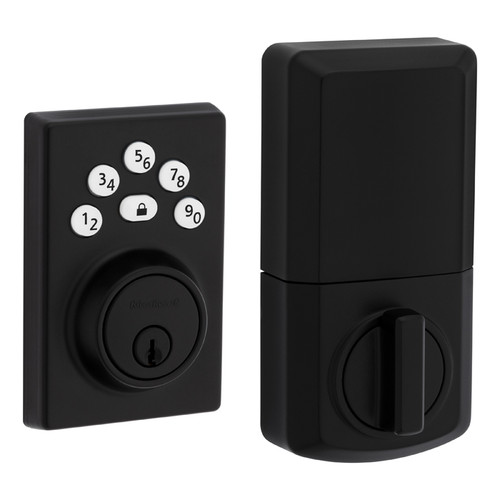 Kwikset Powerbolt 9240 Electronic Deadbolt Contemporary, Stand Alone, Battery Powered (Batteries Not Included), 4-Way Adjustable Latch And Round Corner Strike, KW1 Keyway, Matte Black