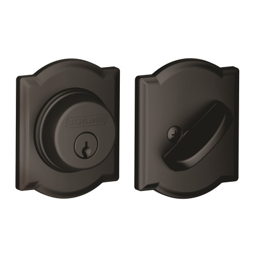Schlage Residential B60 Deadbolt With Camelot Trim Single Cylinder, Dual Option Latch, Adjustable Backset, 1-1/8" X 2-3/4" Round Corner Strike, Decorative, Matte Black