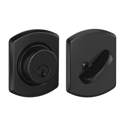 Schlage Residential B60 Deadbolt With Greenwich Trim Single Cylinder, Dual Option Latch, Adjustable Backset, 1-1/8" X 2-3/4" Round Corner Strike, Decorative, Matte Black