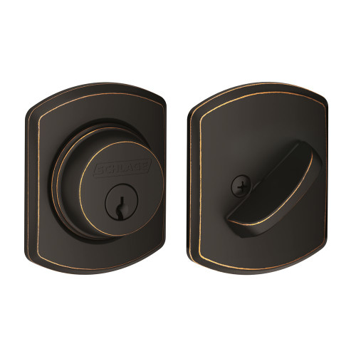 Schlage Residential B60 Deadbolt With Greenwich Trim Single Cylinder, Dual Option Latch, Adjustable Backset, 1-1/8" X 2-3/4" Round Corner Strike, Decorative, Aged Bronze