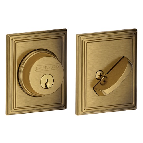 Schlage Residential B60 Deadbolt With Addison Trim Single Cylinder, Dual Option Latch, Adjustable Backset, 1-1/8" X 2-3/4" Round Corner Strike, Antique, Decorative, Satin Brass Blackened