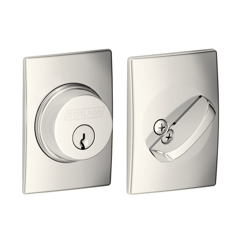 Schlage Residential B60 Deadbolt With Century Trim Single Cylinder, Dual Option Latch, Adjustable Backset, 1-1/8" X 2-3/4" Round Corner Strike, Decorative, Bright Polished Nickel