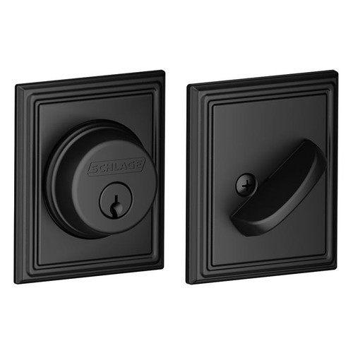 Schlage Residential B60 Deadbolt With Addison Trim Single Cylinder, Dual Option Latch, Adjustable Backset, 1-1/8" X 2-3/4" Round Corner Strike, Decorative, Matte Black