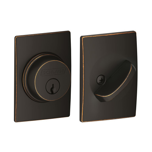 Schlage Residential B60 Deadbolt With Century Trim Single Cylinder, Dual Option Latch, Adjustable Backset, 1-1/8" X 2-3/4" Round Corner Strike, Decorative, Aged Bronze
