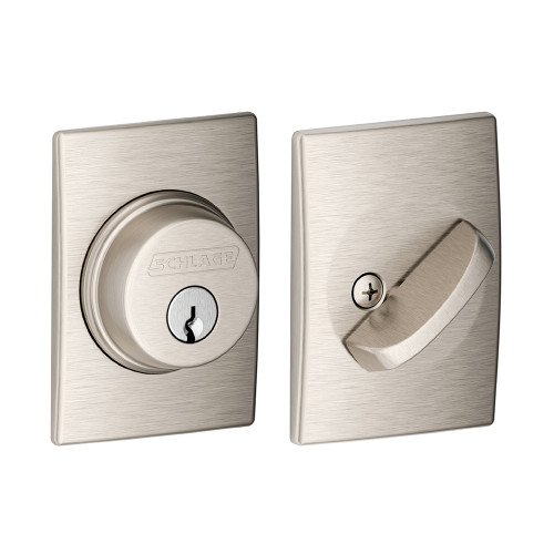 Schlage Residential B60 Deadbolt With Century Trim Single Cylinder, Dual Option Latch, Adjustable Backset, 1-1/8" X 2-3/4" Round Corner Strike, Decorative, Satin Nickel