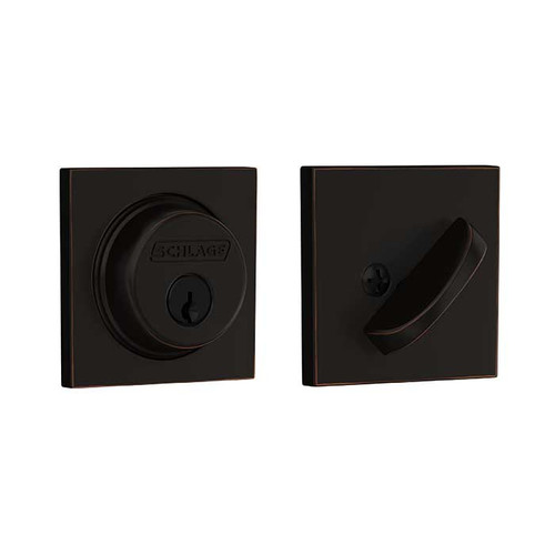 Schlage Residential B60 Deadbolt With Collins Trim Single Cylinder, Dual Option Latch, Adjustable Backset, 1-1/8" X 2-3/4" Round Corner Strike, Decorative, Aged Bronze