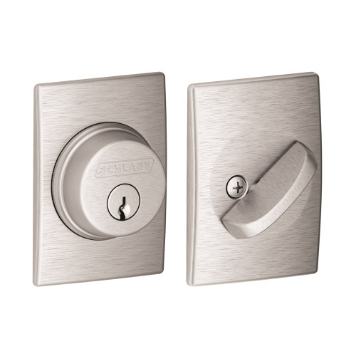 Schlage Residential B60 Deadbolt With Century Trim Single Cylinder, Dual Option Latch, Adjustable Backset, 1-1/8" X 2-3/4" Round Corner Strike, Decorative, Satin Chrome